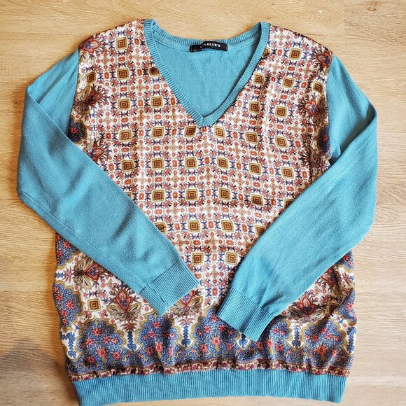 Ema Blue's Portuguese Tile Print Long Sleeved T-Shirt - Picture 1 of 6